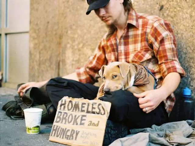 Here are 7 ways to avoid homelessness when you're down on your luck like this man and his dog. 